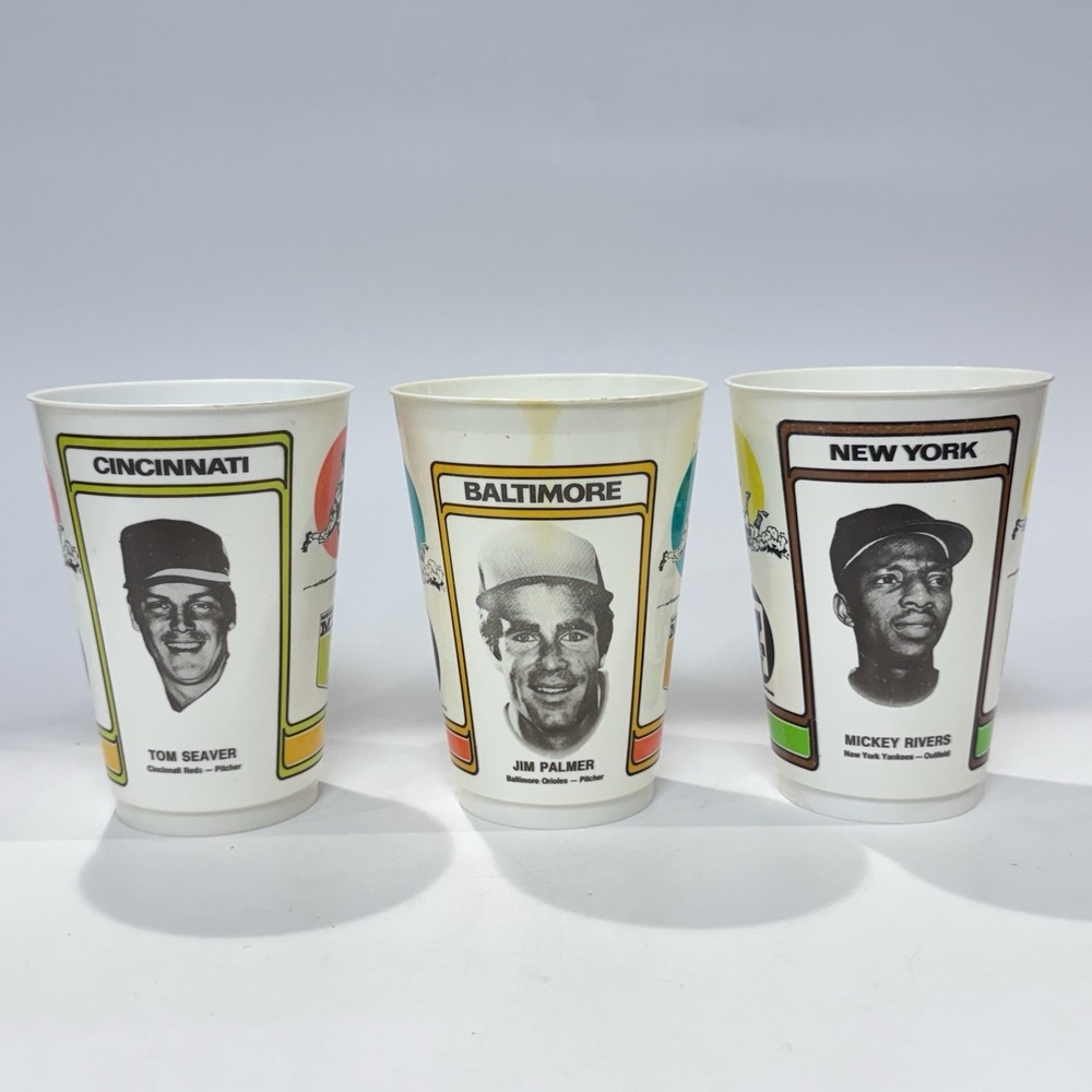 1978 7-Eleven MLB Plastic Slurpee Cups Lot‎ of 3 Palmer Seaver Rivers